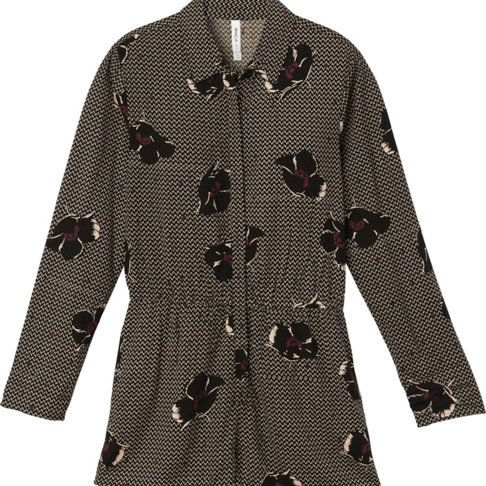 RVCA island life short romper long sleeve floral black and purple